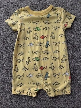 Dr. Seuss Yellow Fish Print Baby Romper